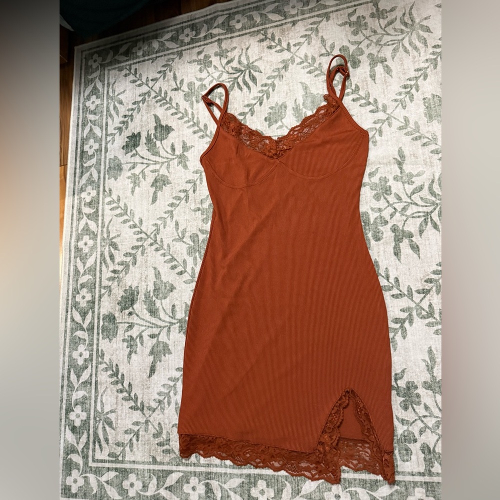 SHEIN Rust Lace Trim Chemise